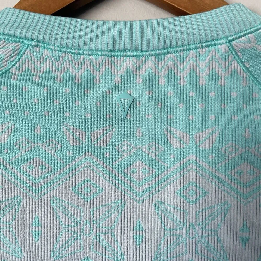 Iviva By Lululemon Girls Teal Swifly Fly Tech Long Sleeve V-Neck Top Blue Sz 10